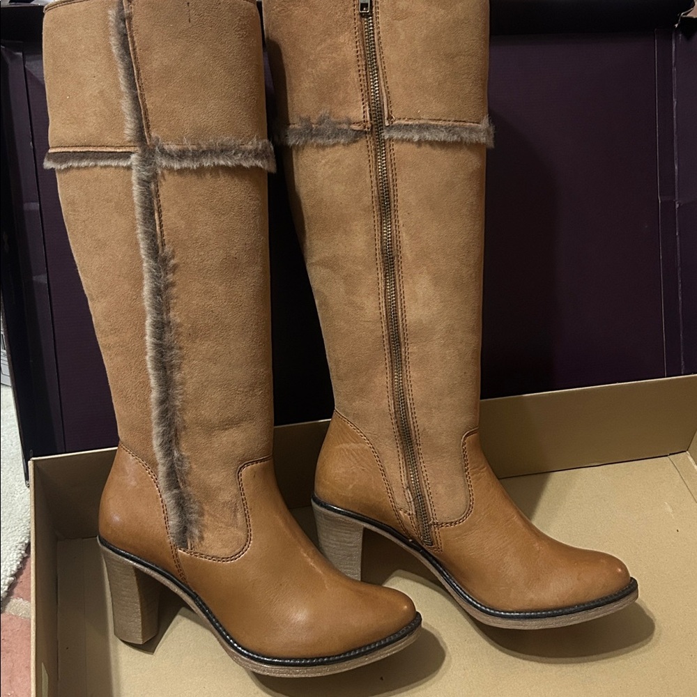Johnston&Murphy Brown Genuine Leather/Suede Boots with Shearing size 9.5 NIB